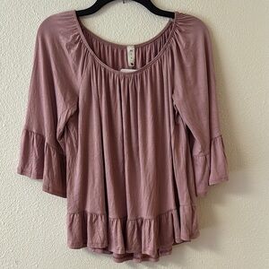 MTS Mauve Ruffled Bell Sleeve Blouse. Size L. NWT